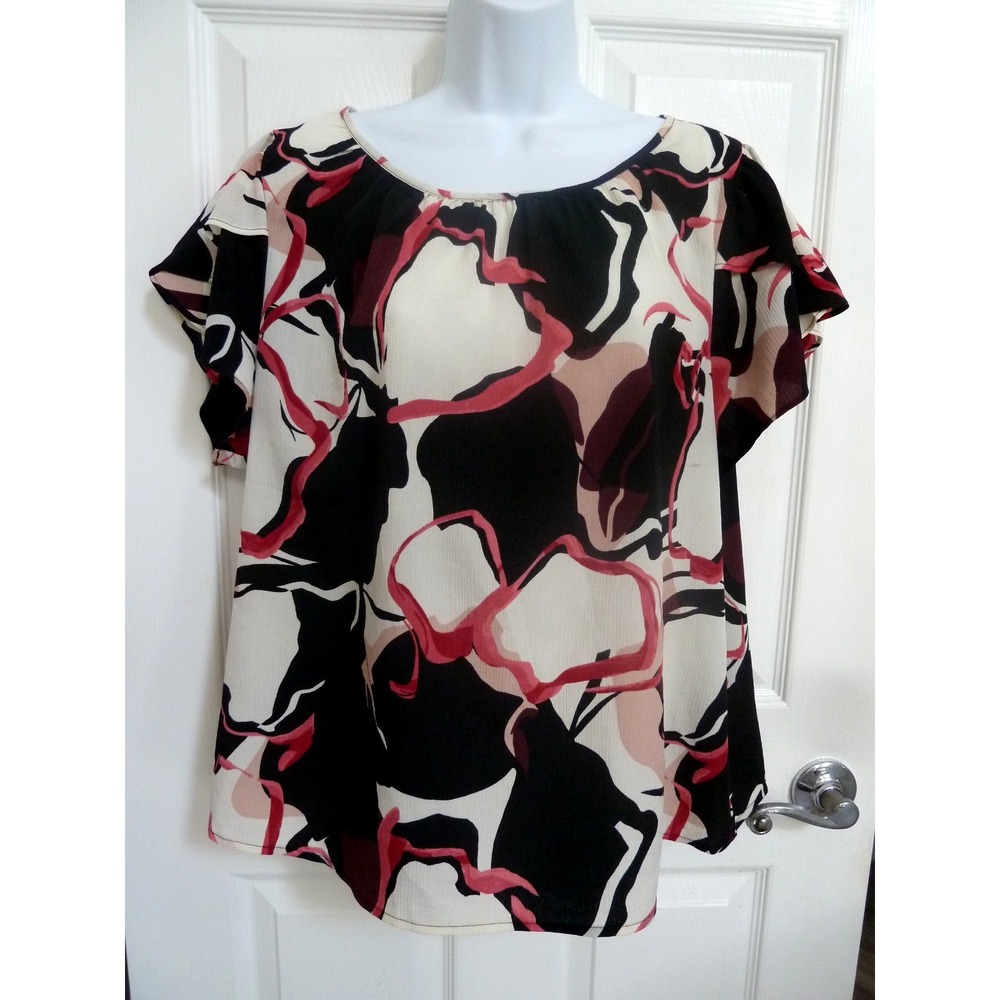 NINE WEST Plus Sz XXL, 20 Flutter Sleeve Career Office Blouse Textured Artsy